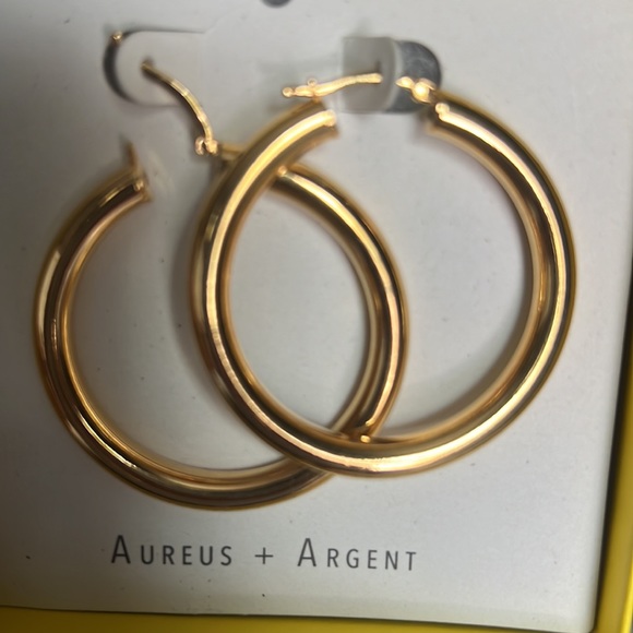 RAVENA LARGE HOOP EARRINGS | AUREUS + ARGENT GOLD PLATED APPROX Length: 2" NEW - Picture 4 of 4